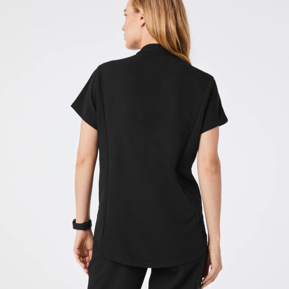 FIGS Women's Montex Mock Neck Scrub Top in Black, size L - Picture 2 of 10